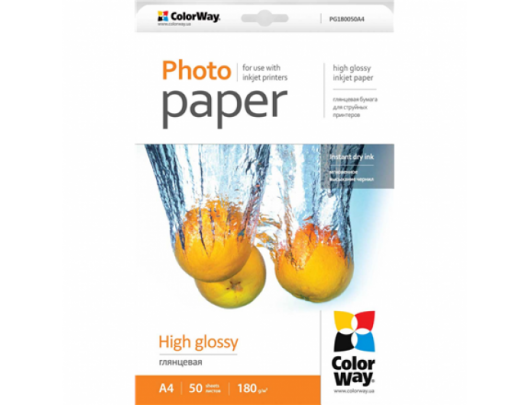 Foto popierius ColorWay A4, High Glossy Photo Paper, 50 Sheets, A4, 180 g/m²