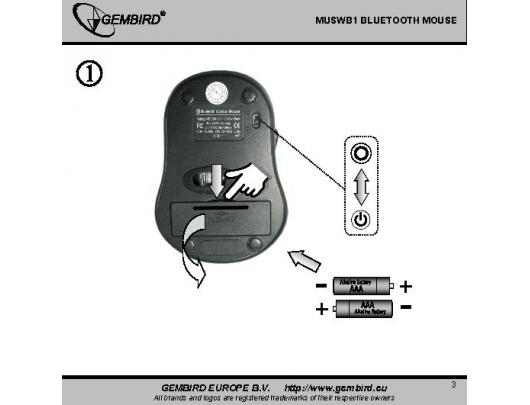 Belaidė pelė Gembird MUSWB2 Optical Bluetooth mouse, Wireless connection, 6 button, Black, Grey