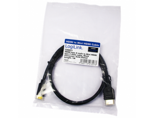 Kabelis Logilink HDMI to Mini HDMI High Speed CH0021 HDMI Cable, Black, 1 m