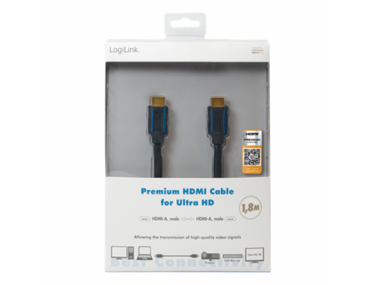 Kabelis Logilink Premium HDMI Cable for Ultra HD CHB006 HDMI male (type A), HDMI male (type A), 5 m, Black