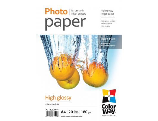 Popierius ColorWay Photo Paper 20 pcs. PG180020A4 Glossy, White, A4, 180 g/m²