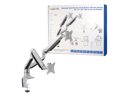 Televizoriaus laikiklis Logilink BP0043 Dual Monitor Desk mount, 13"-32",gas spring, aluminum