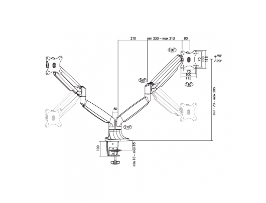 Televizoriaus laikiklis Logilink BP0043 Dual Monitor Desk mount, 13"-32",gas spring, aluminum