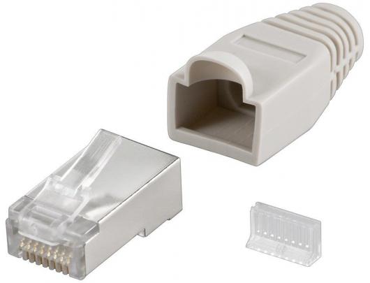 Jungtis Goobay 68746 RJ45 plug, CAT 5e STP shielded with strain-relief boot, grey