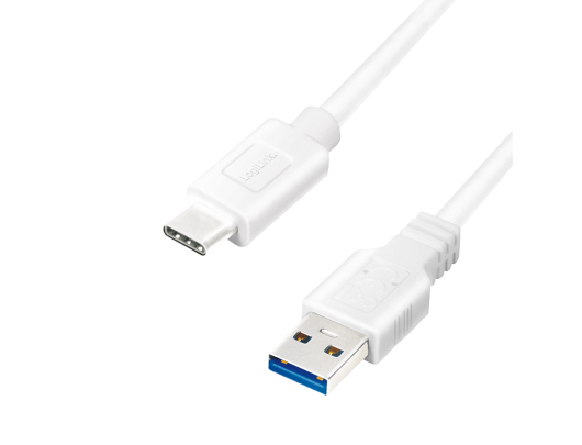 Kabelis Logilink USB 3.2 Gen 1x1 Cable CU0175 1,5 m, White, USB-A Male, USB-C Male