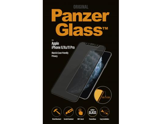 Ekrano apsauga PanzerGlass P2664 Apple, iPhone X/Xs/11 Pro, grūdintas stiklas, Juoda, netrukdantis dėklui su privatumo filtru