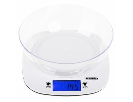 Virtuvinės svarstyklės Mesko Scale with bowl MS 3165 Maximum weight (capacity) 5 kg, Graduation 1 g, Display type LCD, White