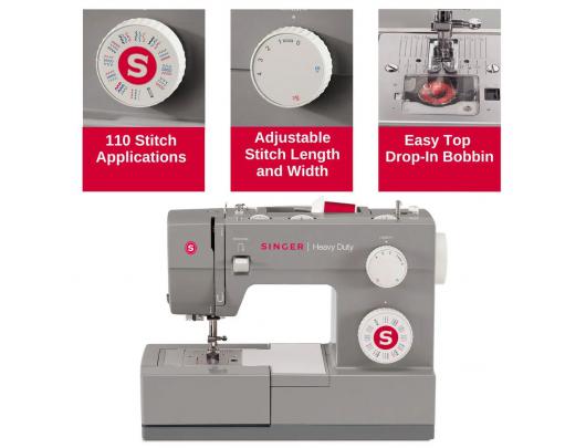 Siuvimo mašina Singer 4432 Heavy Duty Sewing Machine Number of stitches 110 Number of buttonholes 1 Grey
