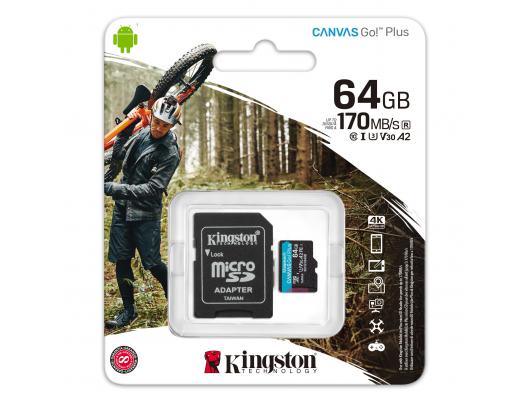 Atminties kortelė Kingston Canvas Go! Plus 64GB Micro SD CL10 su SD adapteriu