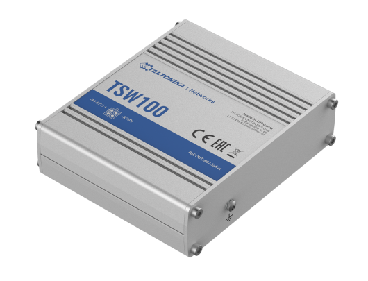 Komutatorius Teltonika Industiral POE+ Swith TSW100 PoE 802.3 af and PoE 802.3 at, Unmanaged, Desktop, 1 Gbps (RJ-45) ports quantity 5, PoE+ ports qu