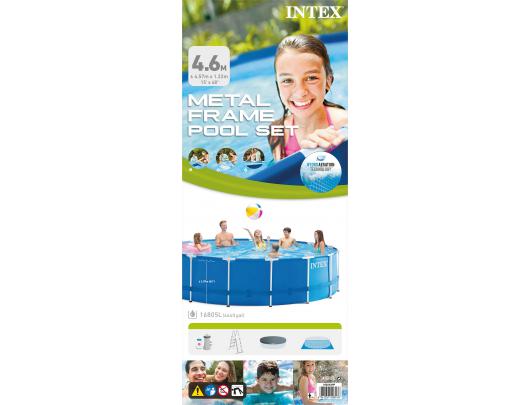 Baseinas Intex Metal Fram Pool Set with Filter Pump, Safety Ladder, Ground Cloth, Cover Blue, Age 6+, 457x122 cm