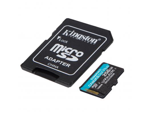 Atminties kortelė Kingston microSD Canvas Go! Plus 256 GB, MicroSD, Flash memory class 10, SD Adapter