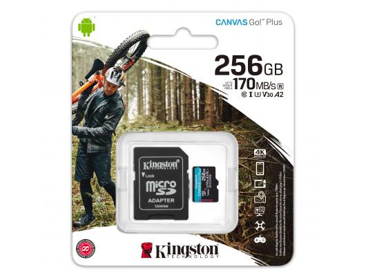 Atminties kortelė Kingston microSD Canvas Go! Plus 256 GB, MicroSD, Flash memory class 10, SD Adapter