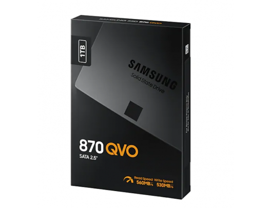 SSD diskas Samsung SSD 870 QVO 1000 GB, SSD form factor 2.5", SSD interface SATA III, Write speed 530 MB/s, Read speed 560 MB/s