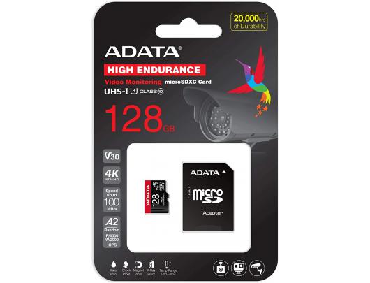 Atminties kortelė ADATA AUSDX128GUI3V30SHA2-RA1 Memory Card 128 GB, MicroSDXC, Flash memory class 10, Adapter, 80 MB/s, 100 MB/s