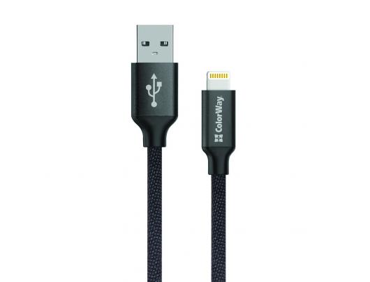 Kabelis ColorWay Data Cable Apple Lightning Charging cable, Fast and safe charging; Stable data transmission, Black, 1 m
