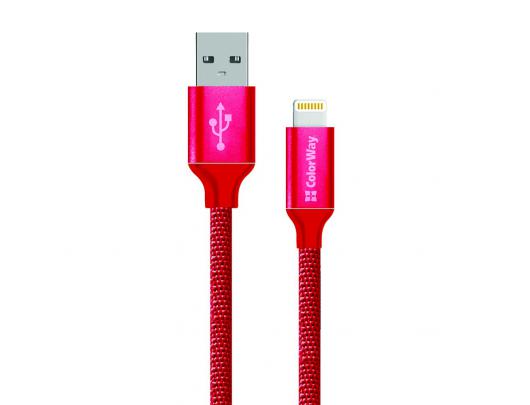 Kabelis ColorWay Data Cable Apple Lightning Charging cable, Fast and safe charging; Stable data transmission, Red, 1 m