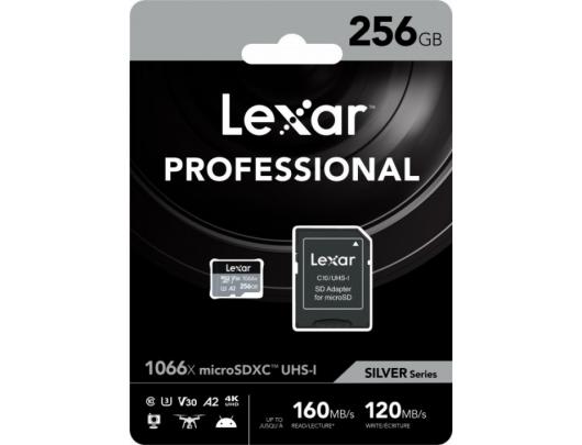 Atminties kortelė Lexar High-Performance 1066x UHS-I  MicroSDXC, 256 GB, Flash memory class 10, Black/Grey, Class: A2 V30 U3, 70 MB/s, 160 MB/s