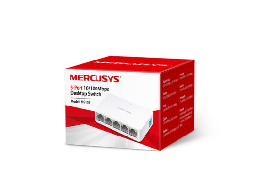 Komutatorius (Switch) Mercusys Switch MS105 Unmanaged, Desktop, 10/100 Mbps (RJ-45) ports quantity 5, Power supply type External