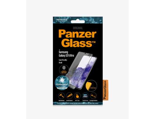 Ekrano apsauga PanzerGlass Samsung, Galaxy S21 Ultra Series, Antibacterial glass, Black, Antifingerprint screen protector, Case Friendly, Compatible with the in-screen fingerprint reader