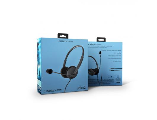 Ausinės Energy Sistem Headset Office 2 Anthracite, On-ear, 3.5mm plug, retractable boom mic.