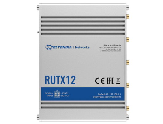 Maršrutizatorius Teltonika RUTX12 - wireless router - WWAN - Bluetooth, Wi-Fi 5 - desktop 5-port switch 2.4 GHz / 5 GHz