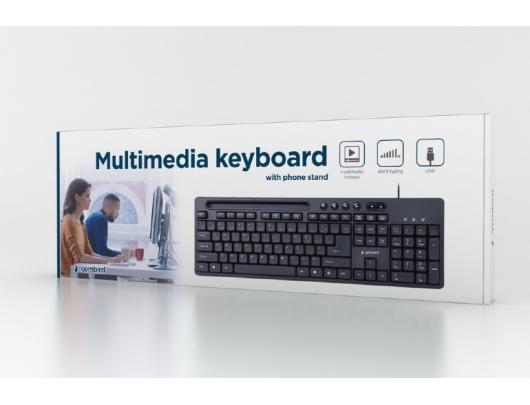 Klaviatūra Gembird Multimedia keyboard with phone stand KB-UM-108	 USB Keyboard, Wired, US, Black