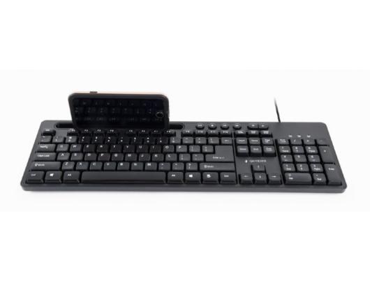 Klaviatūra Gembird Multimedia keyboard with phone stand KB-UM-108	 USB Keyboard, Wired, US, Black