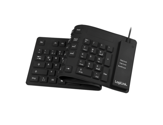 Klaviatūra Logilink Flexible waterproof Keyboard USB + PS/2 ID0019A Wired, USB Type A male, German (QWERTZ), Black