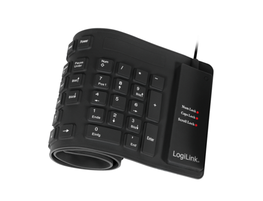Klaviatūra Logilink Flexible waterproof Keyboard USB + PS/2 ID0019A Wired, USB Type A male, German (QWERTZ), Black