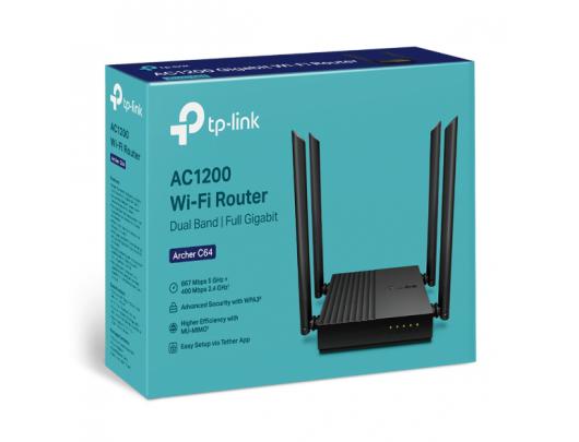 Maršrutizatorius TP-LINK AC1200 Wireless MU-MIMO Wi-Fi Router Archer C64 802.11ac, 867+400 Mbit/s, Ethernet LAN (RJ-45) ports 4, MU-MiMO Yes, Antenna