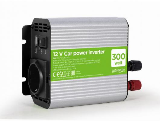 Įtampos keitiklis (inverteris) Gembird 12 V Car power inverter, 300 W EG-PWC300-01