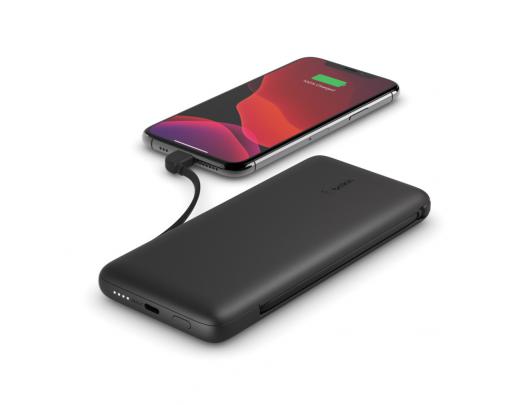 Išorinė baterija (power bank) Belkin BOOST CHARGE Plus Power Bank 10000 mAh, Integrated LTG and USB-C cables, Black, 18 W