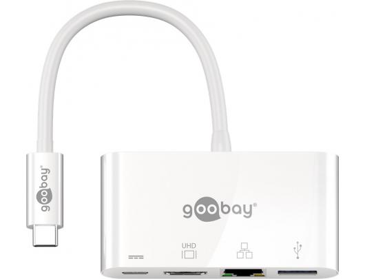 Jungčių stotelė Goobay USB-C Multiport Adapter (HDMI + Ethernet, PD) 62105 White