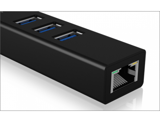 Jungčių stotelė Raidsonic 4 Port Hub with USB 3.0 Type-A, Type-C, Gigabit LAN Icy Box IB-HUB1419-LAN Black