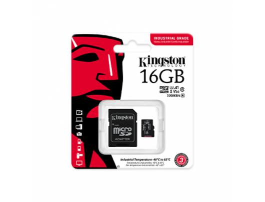 Atminties kortelė Kingston UHS-I 16GB, microSDHC/SDXC Industrial Card, Flash memory class Class 10, UHS-I, U3, V30, A1, SD Adapter