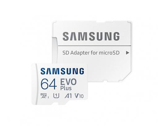 Atminties kortelė Samsung microSD Card EVO PLUS 64GB, MicroSDXC, Flash memory class 10, SD adapter