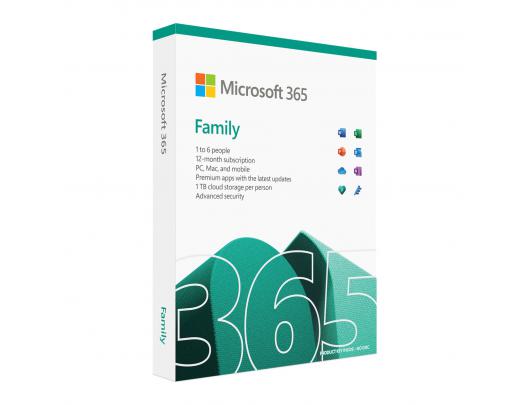 Microsoft M365 Family 6GQ-01556 Subscription, License term 1 year(s), English, Medialess, P8