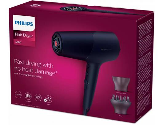 Plaukų džiovintuvas Philips BHD510/00, 2300 W, 3 temperatūros nustatymai, joninė funkcija, difuzoriaus antgalis, mėlynas/metalo.