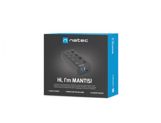 Adapteris Natec USB 3.0 HUB, Mantis 2, 4-Port, On/Off with AC Adapter