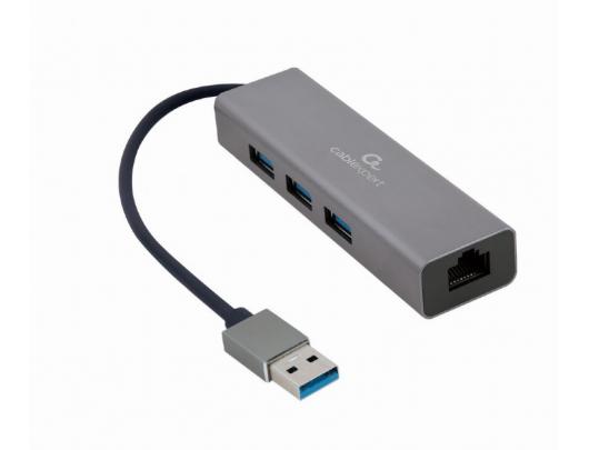 Jungčių stotelė Cablexpert USB AM Gigabit network adapter with 3-port USB 3.0 hub A-AMU3-LAN-01 Black