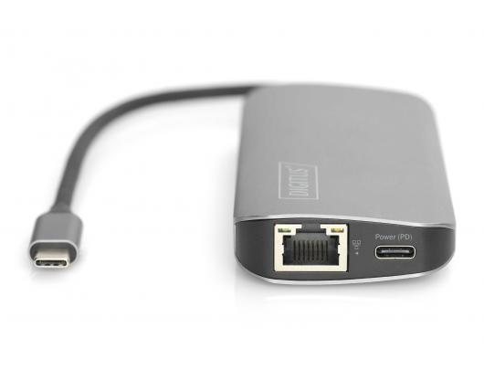 Jungčių stotelė Digitus USB-C Universal Docking Station, 8 Port USB-C Dock, 2xUSB3.0, 1xRJ45, 2xHDMI, 1xPD, 1xMicro SD, 1xSD