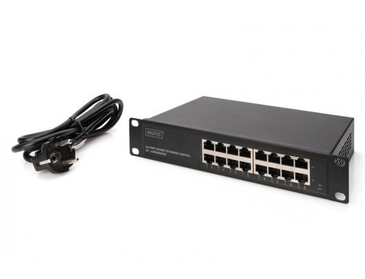 Komutatorius Digitus 16-port Gigabit Ethernet Switch DN-80115 10/100/1000 Mbps (RJ-45), Unmanaged, Rack mountable, Power supply type Internal, Etherne
