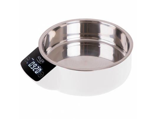 Virtuvinės svarstyklės Adler Kitchen scale with a bowl AD 3166 Maximum weight (capacity) 5 kg, Graduation 1 g, Display type LCD, White