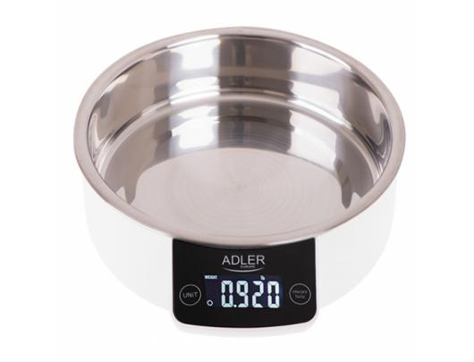 Virtuvinės svarstyklės Adler Kitchen scale with a bowl AD 3166 Maximum weight (capacity) 5 kg, Graduation 1 g, Display type LCD, White
