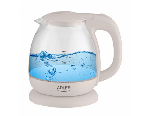 Virdulys Adler Kettle AD 1283C Electric, 900 W, 1 L, Glass/Stainless steel, 360° rotational base, Cream