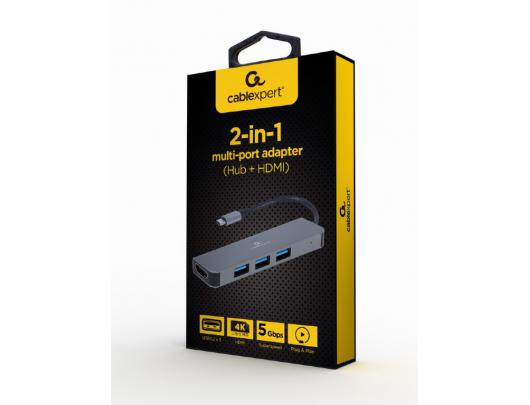 Adapteris Cablexpert USB Type-C 2-in-1 multi-port adapter (Hub + HDMI) A-CM-COMBO2-01 0.09 m, Grey, USB Type-C