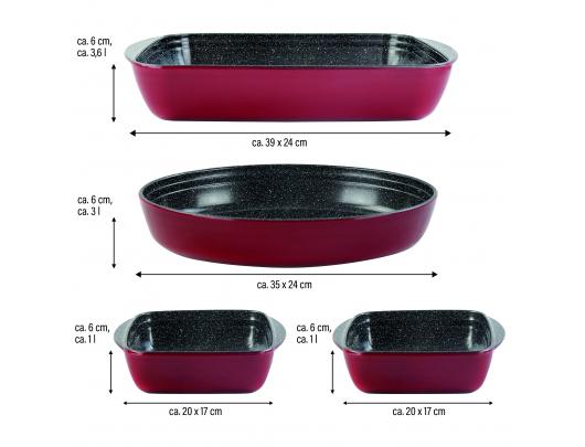 Kepimo formų rinkinys Stoneline Casserole dish set of 4vnt 21789 1+1+3+3.6 L, 20x17/35x24/39x24 cm, Borosilicate glass, Red, Dishwasher proof