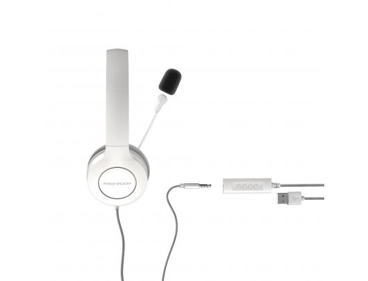 Ausinės Energy Sistem Headset Office 3 White (USB and 3.5 mm plug, volume and mute control, retractable boom mic)