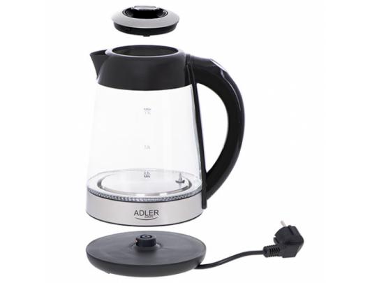 Virdulys Adler Kettle AD 1285 Electric, 2200 W, 1.7 L, Glass/Stainless steel, 360° rotational base, Grey